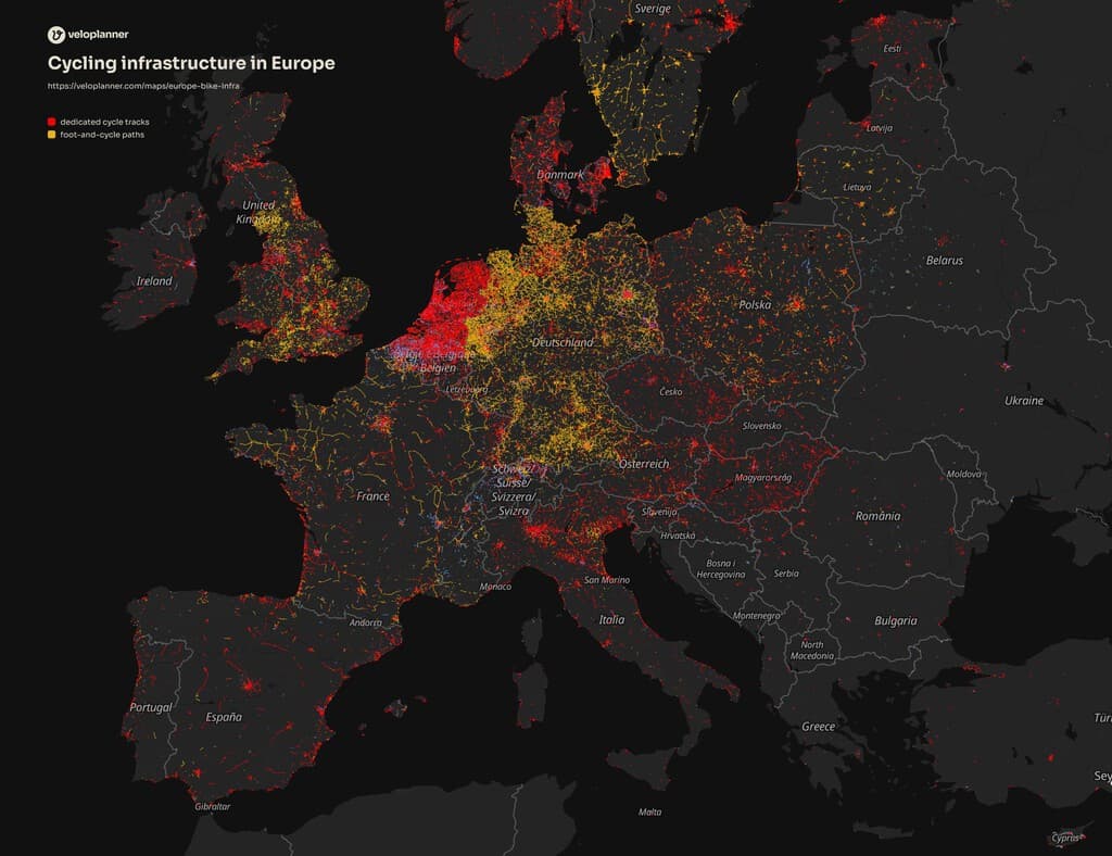 Mapa de infraestructura ciclista en España y Europa en 2026, con énfasis en la brecha de kilómetros