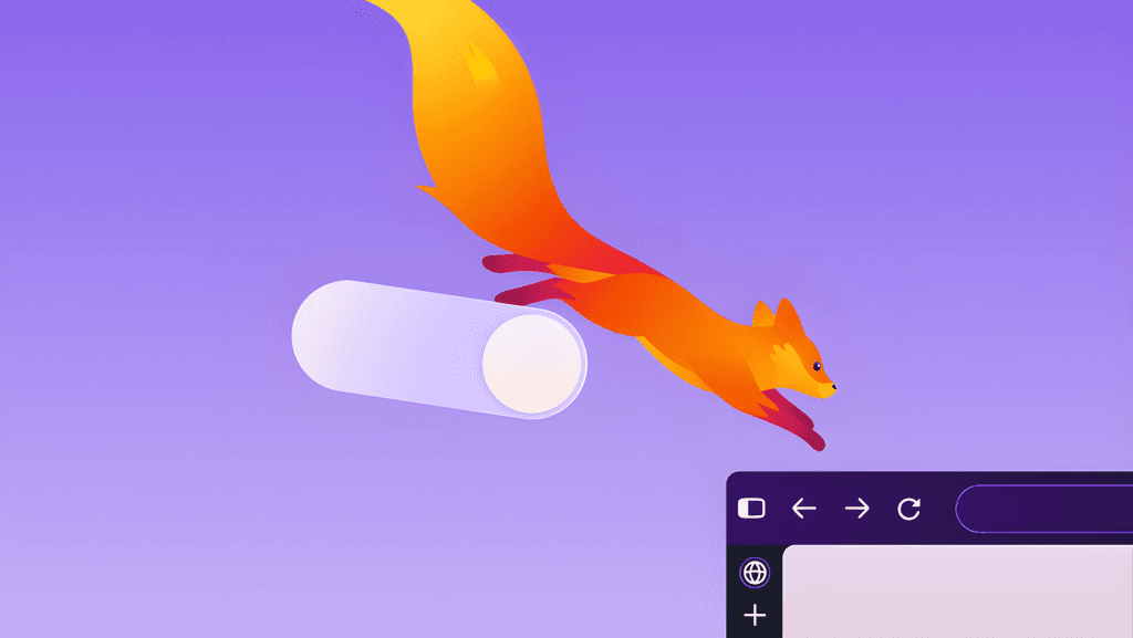 Captura de pantalla del nuevo interfaz de Firefox en dispositivos móviles y escritorio con modo oscuro y panel de privacidad.