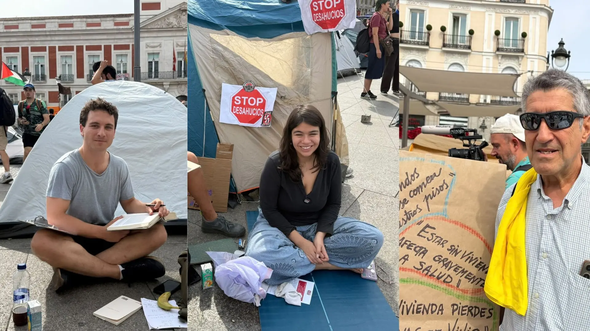 Familias afectadas por la subida de alquiler en la Puerta del Sol durante la protesta en 2026